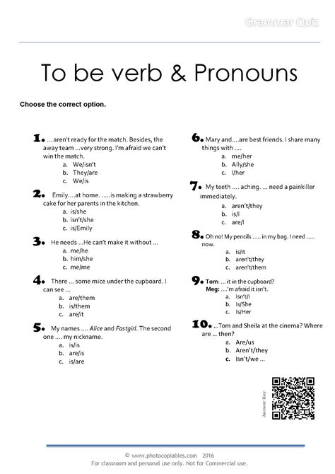 pronouns and verbs quiz